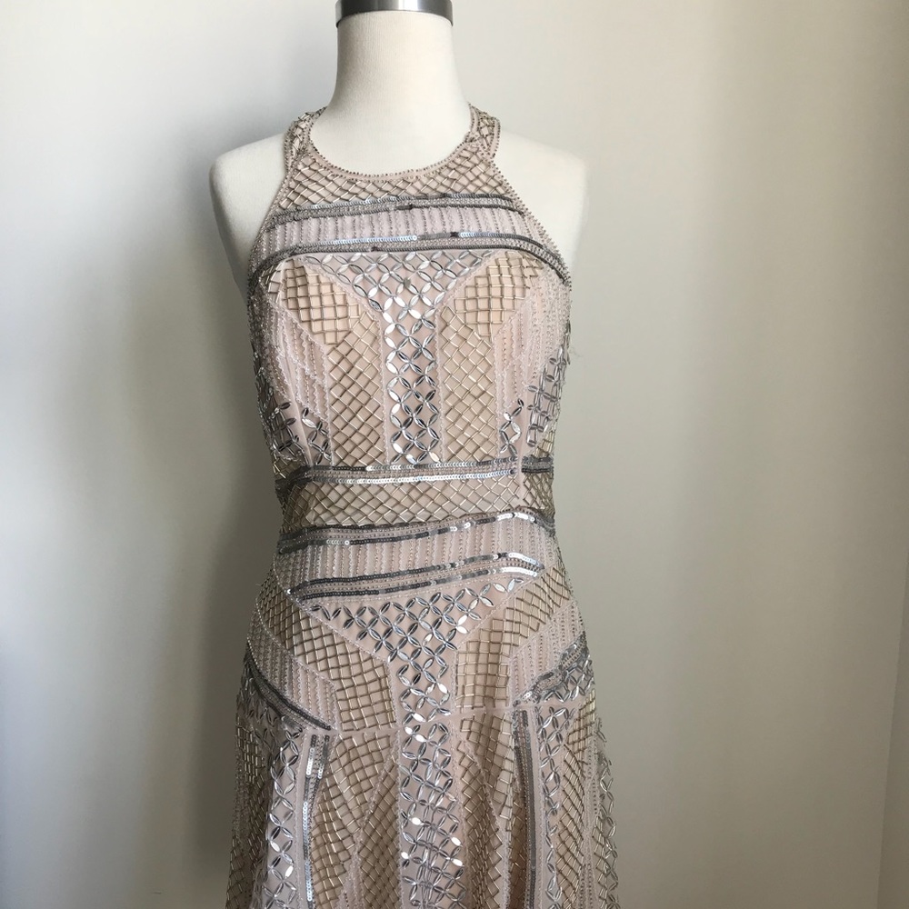 Parker Leona Blush Beaded Cutout Dress
